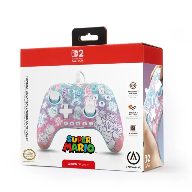 Control con cable PowerA Advantage para Switch 2 — Mushroom Kingdom