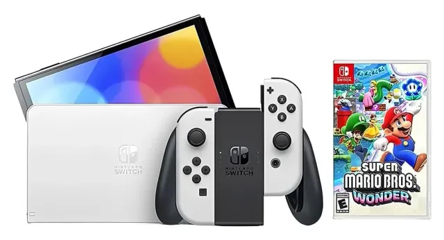 Nintendo Switch OLED 64 GB blanca — Super Mario Bros. Wonder, vista 2